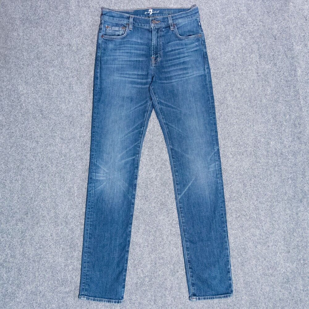 7 For All Mankind Adrien Jeans Men's 28x32 Blue Slim Fit Stretch Denim Whiskered